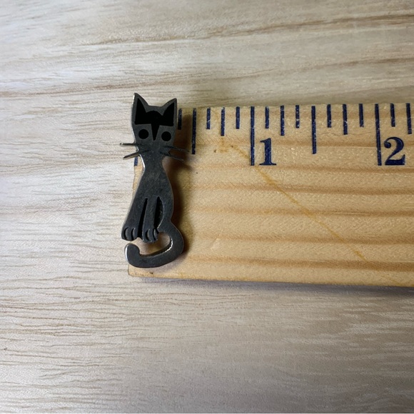 Vintage Taxco sterling enamel modern cat pin - Picture 4 of 6